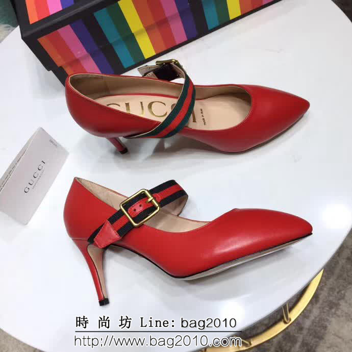 GUCCI古馳 2019春款 女士高跟單皮鞋 紅色 QZS1094